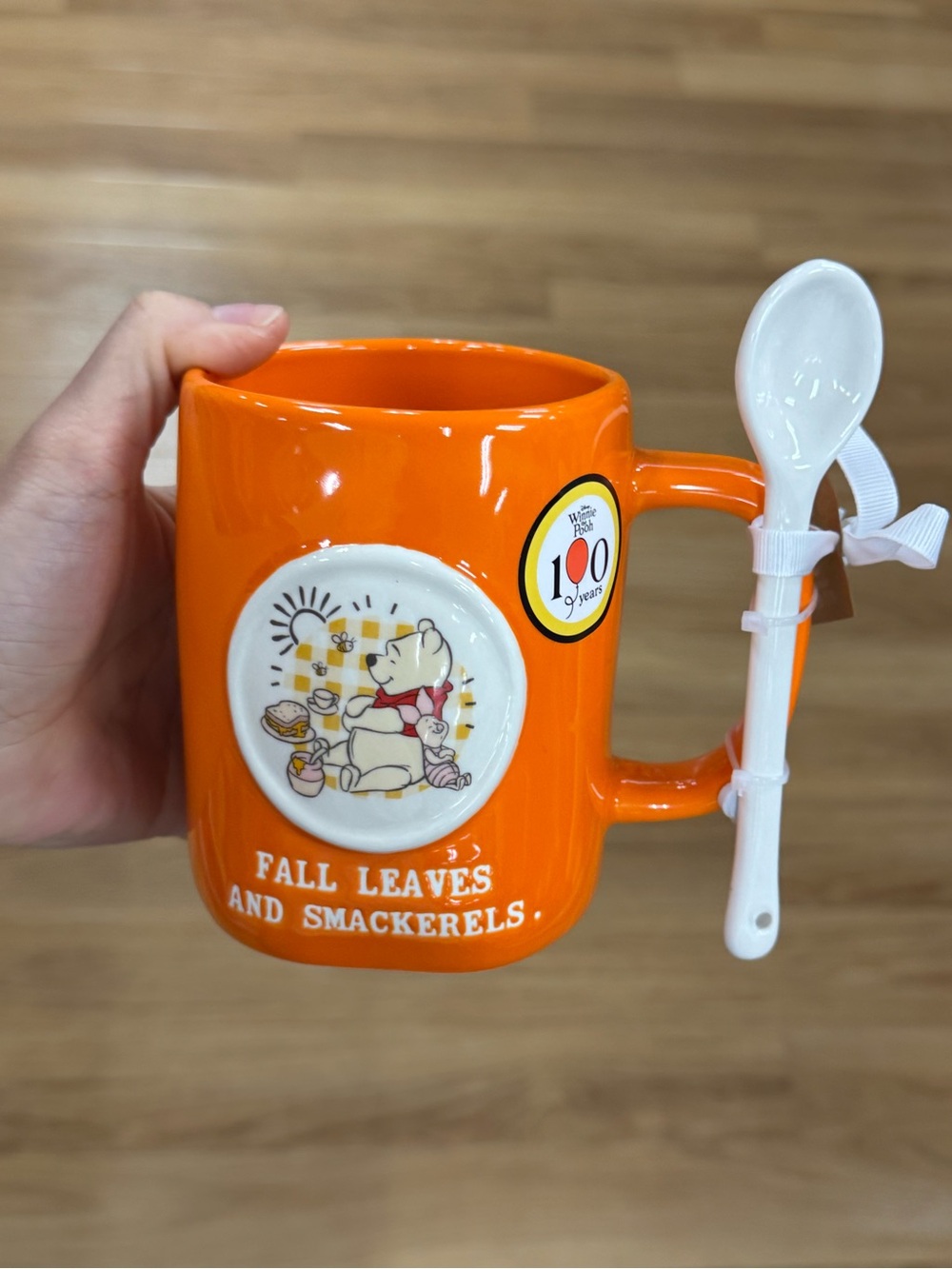 Winnie the Pooh Orange Ceramic Mug with Spoon - Fall Leaves and Smackerels